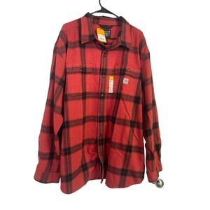 Carhartt Men's Red Black Plaid Loose Fit Flannel Button Down Shirt Size 2XL NWT